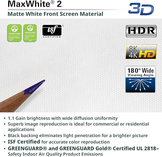 Elite Screens Manual Series, 120-INCH 4:3, Pull Down Manual Projector Screen with AUTO LOCK, Movie Home Theater 8K / 4K Ultra HD 3D Ready, 2-YEAR WARRANTY, M120XWV2