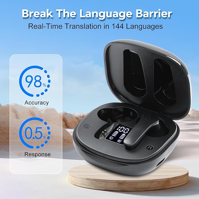 Translation Earbuds,Real Time Noise Cancelling Wireless Earbuds,144 Translation Languages Bluetooth Headphones,Fast Reaction Translation Device (Black)