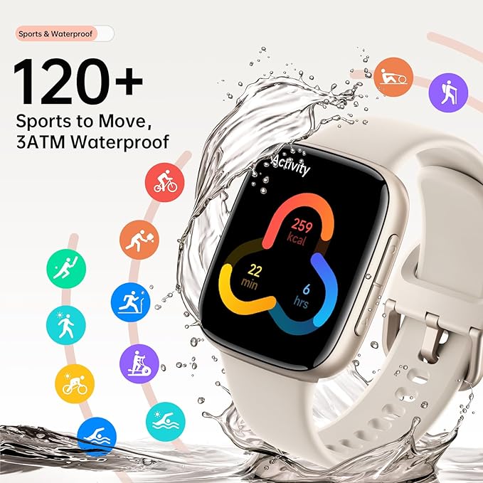 Latest Smart Watches for Women & Men - Performance Upgraded, 1.85-inch AMOLED HD Display (390x450), 12-Day Battery Life, 3ATM Waterproof (30m), Call, Health Monitoring, Fitness Tracker (Beige)