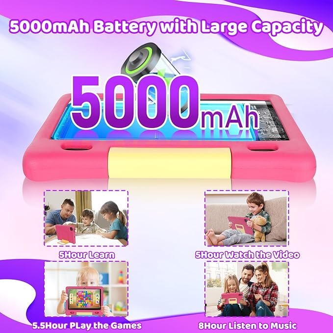 Gleeso Kids Tablet, Android 15 Tablet for Kids 10 inch Octa-Core with Case, 128GB 1TB TF Card Expandable for Toddler Children, Parental Control, Dual Camera, WiFi,Gift（Pink）