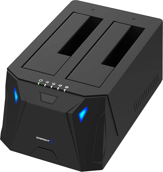 SABRENT USB 3.0 to SATA I/II/III Dual Bay External Hard Drive Docking Station for 2.5 or 3.5in HDD, SSD with Hard Drive Duplicator/Cloner Function [20+TB Support] (EC-HD2B)