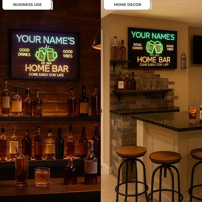 Personalized My bar my rule Signs with Your Name for home wall light up with personalized pub name, man cave accessories, beer themed neon customizable lighted sign