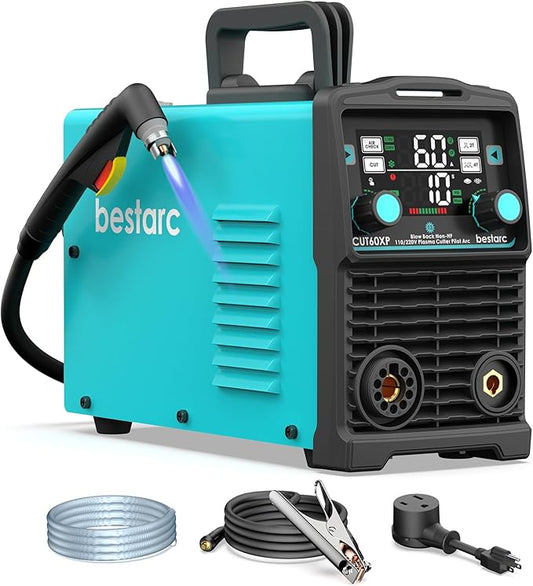 bestarc Plasma Cutter, [Blow Back Pilot Arc][Large LED][Air Sensor] 60A Non-HF bestarc Plasma Cutter Machine 110V/220V Dual Voltage, 5/8" Clean Cut 4/5" Max Cut, Post Flow, 2T/4T for Beginners DIY