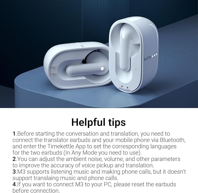 Timekettle M3 3 in 1 Language Translation Earbuds,43 Languages & 96 Accents, Offline Translator, No Subscription,for Exploring Expat Life Freely, APP Compatible with iOS & Android