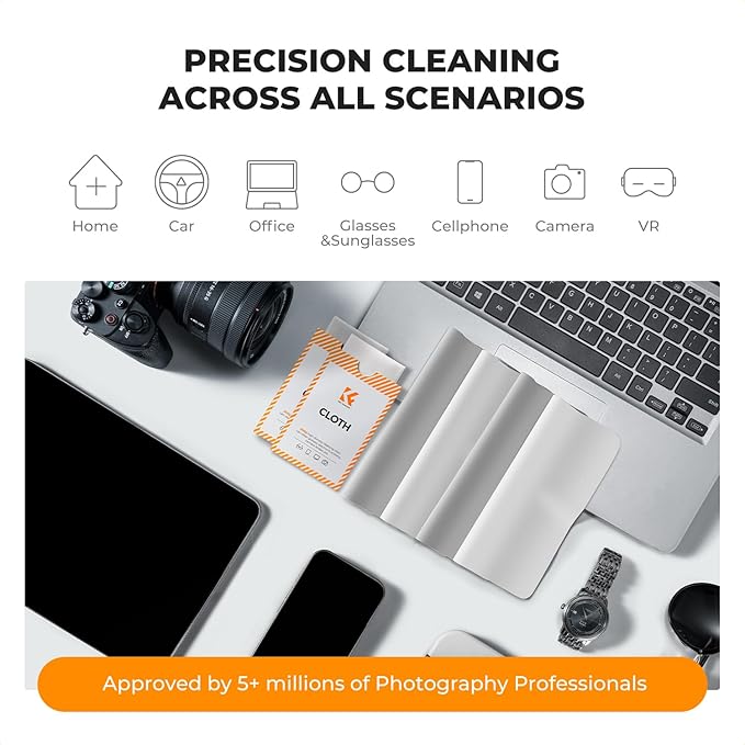 K&F CONCEPT 12 Pack Lens Cleaning Cloth | Microfiber Cleaning Cloth | Glasses Cleaning Cloths | Eyeglass Lens Cleaner | Eyeglasses, Camera Lens, VR/AR Headset, and Screen Cleaning | White & Grey