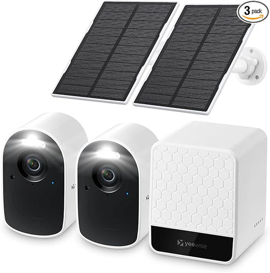 yeewise WiFi6 Solar Security Cameras Wireless Outdoor, 2K QHD Home Security System, 2-Cam Kit, 2.4&5GHz WiFi, Color Night Vision, Local Storage, IP66 Weatherproof, Works with Alexa, No Monthly Fees