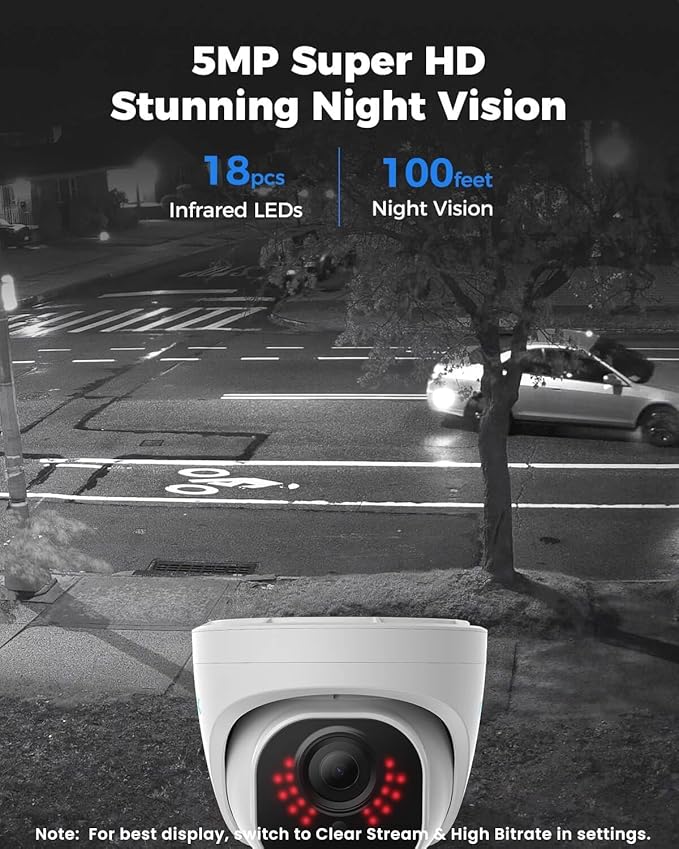 REOLINK Wired Security Camera Outdoor, IP PoE Dome Surveillance Camera, Smart Human/Vehicle Detection, Work with Smart Home, 100ft 5MP HD IR Night Vision, Up to 512GB microSD Card, RLC-520A