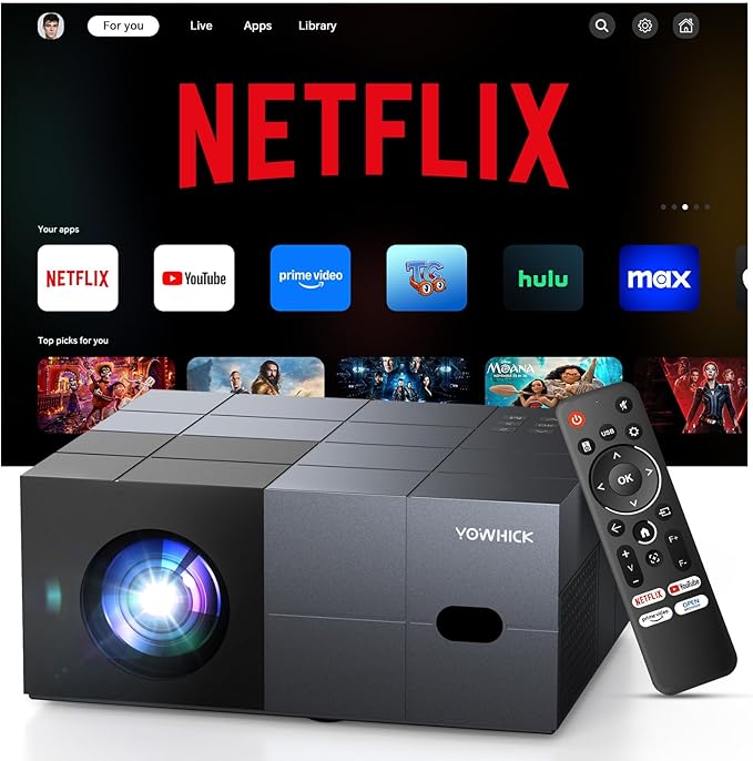 4K Projector with Built-in Apps, 1500 ANSI/Compatible with Netflix/Dolby Audio Smart Projector with WiFi 6 and Bluetooth 5.3,Outdoor Movie Proyector for Home Theater HDR10+ UPGRADE