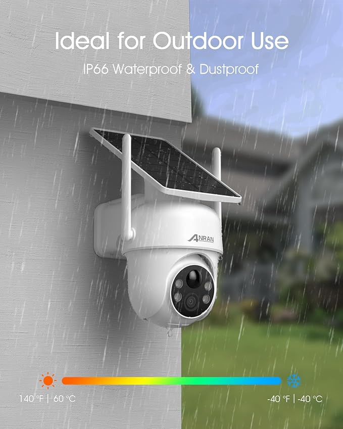 ANRAN Solar Security Cameras Wireless Outdoor,2K Cameras for Home Security with Fixed Solar Panel, 360° PTZ for Home Surveillance,2.4G WiFi, PIR Human Detection, 3MP Color Night Vision, 2-Way Talk