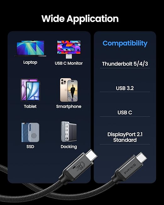 Silkland 80Gbps USB 4 for Thunderbolt 5 Cable 3.3FT/1M, up to 120Gbps Bandwidth for Dual 8K, 240W PD 3.1 Charging, Braided USB C Video Cable Compatible Thunderbolt 4/5, SSD, MacBook M4 Pro, iPhone 17