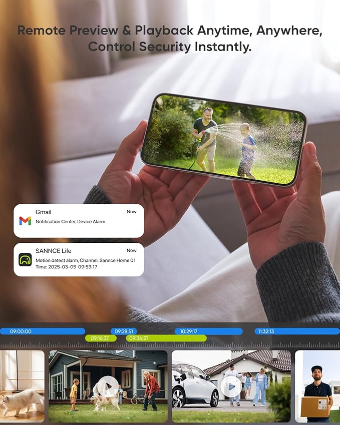 SANNCE 2K 3MP PoE Security Camera System, 8CH 6MP Surveillance NVR with 4PCS 3MP HD Weatherproof Cameras with H.265 Video Compression, Smart IR LED, APP Push Alert, Remote Access (Without HDD)