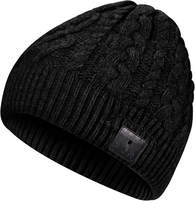 Bluetooth Beanie, Bluetooth 5.2 HD Stereo,30 Hours Play time,Built-in Microphone, Men's/Women's Christmas Electronic Gift (Black)