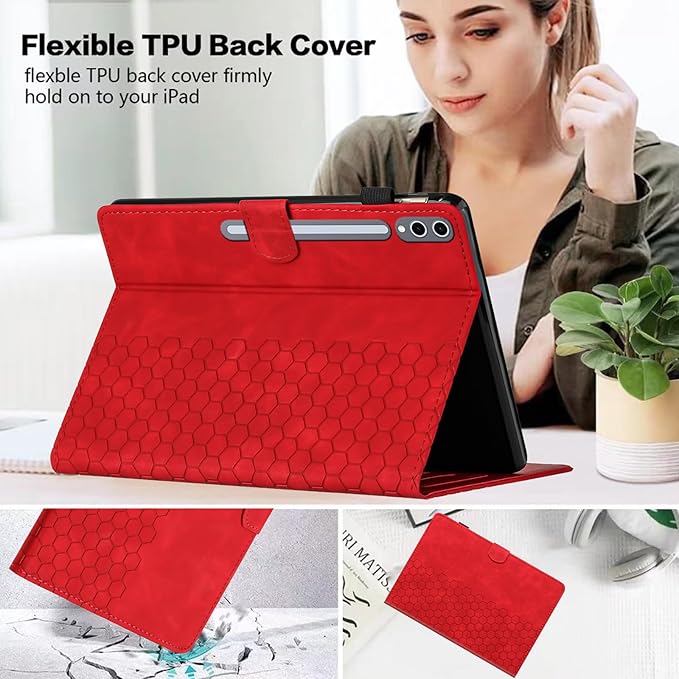 Case for Samsung Galaxy Tab S10 Plus 2024/ S9 FE Plus 5G 12.4 Inch 2023, Multi-Angle Viewing Smart Stand with Pocket Auto Wake/Sleep PU Leather Tablet Cases Flip Folio Cover Red