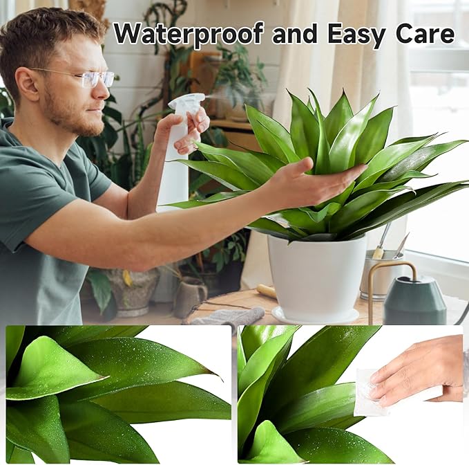 JUSTOYOU 28" Artificial Agave Plants Outdoor Large Fake Agave Plants Faux Succulents for Outdoor Indoor Home Front Porch Decor (2, Green)