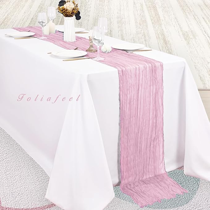 Light Pink Cheesecloth Table Runner 20 Pack 10FT Rustic Gauze Fabric Cheese Cloth Table Runner for Wedding 20 x 120 Inch Long Bridal Baby Shower Table Decorations Boho Sheer Birthday Party Table Decor