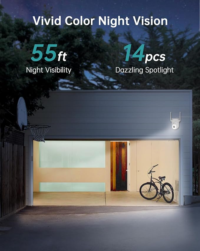ZUMIMALL 5MP Outdoor Camera 2-Pack - 24/7 Recording Wired Power, Support 5GHz WiFi | Motion & Noise Detection, 360° PTZ Auto Tracking, Color Night Vision | IP66, Alexa Google Compatible