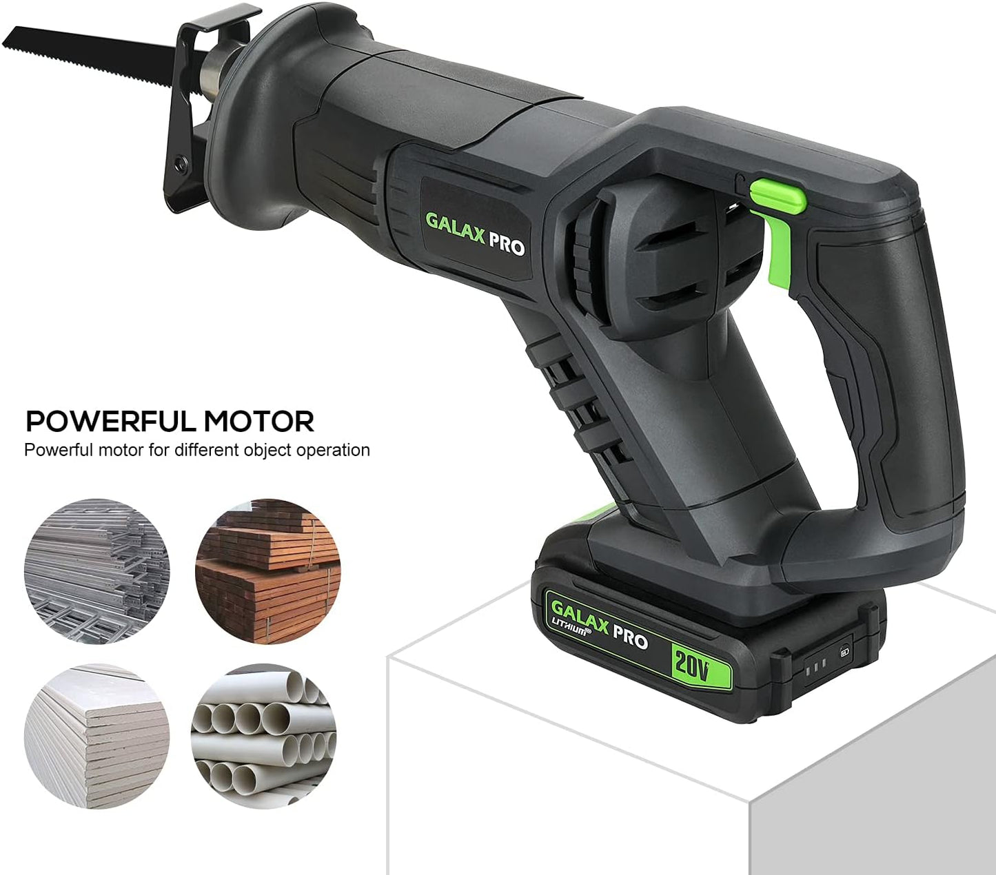 GALAX PRO Cordless Reciprocating Saw with 20V 2.0Ah battery, 0-3000RPM Variable Speed Power Reciprocating Saws with 7/8" Stroke Length,5pcs Zallsaw Blade for thin wooden board, soft metal Cutting