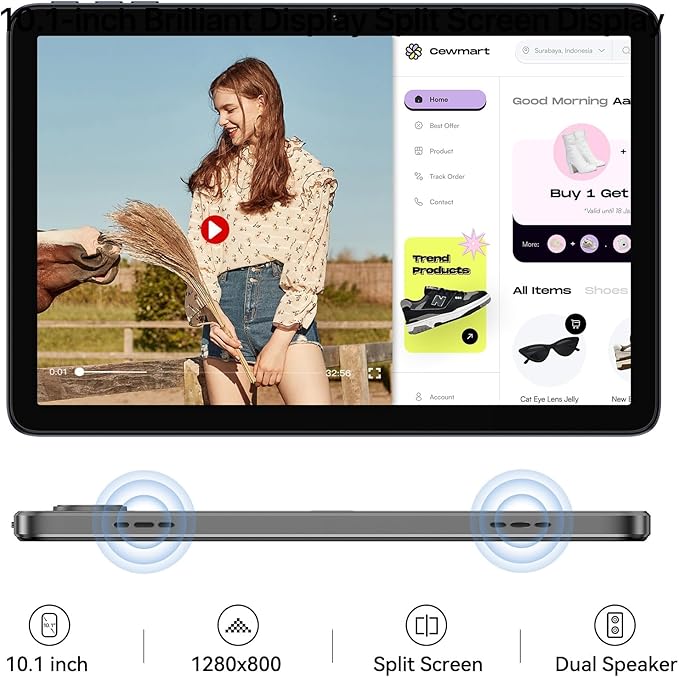 UMIDIGI G2 Tab Android 13 Tablet 8(4+4) GB RAM+64GB up to 1TB 10.1 inch Tablets with Quad-Core Processor 8MP+8MP Dual Camera WiFi 6 Bluetooth 5.0 6000mAh Split Screen Android Tablette Gray