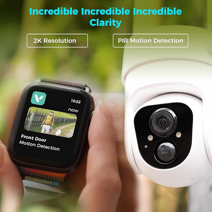 Vicohome CQ4 2K AI Solar Security Camera Wireless Outdoor,Battery Powered Cam, Color Night Vision,Two Way Audio, Motion Detection, Easy to Setup,Audible Flashlight Siren 180 Days Exchange Policy