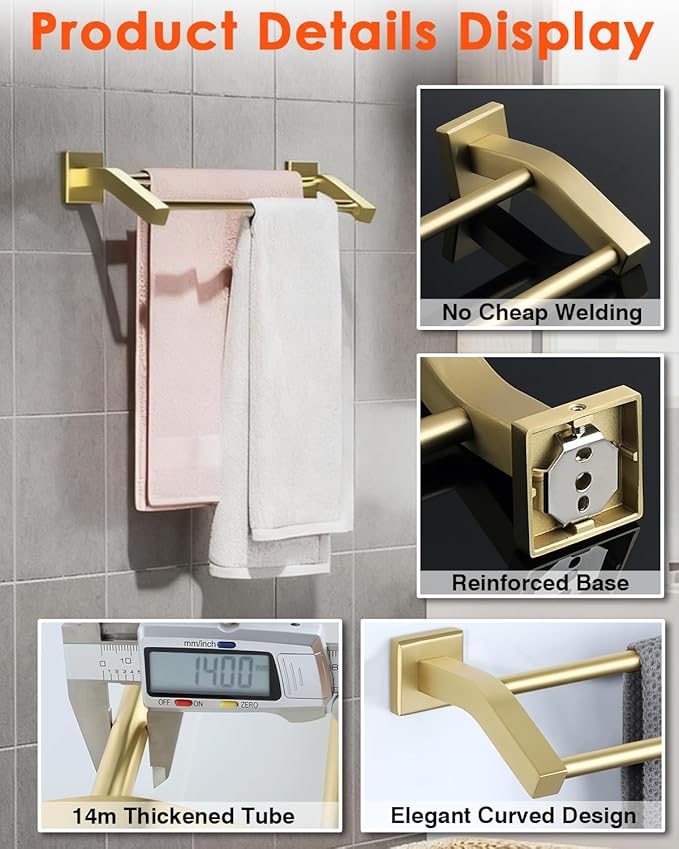 Alise Double Bath Towel Bars Towel Racks for Bathroom,Wall Mount Towel Holder Heavy Duty SUS304 Stainless Steel Towel Hanger Towel Rail,GK9700-G Golden Finish,28-Inch
