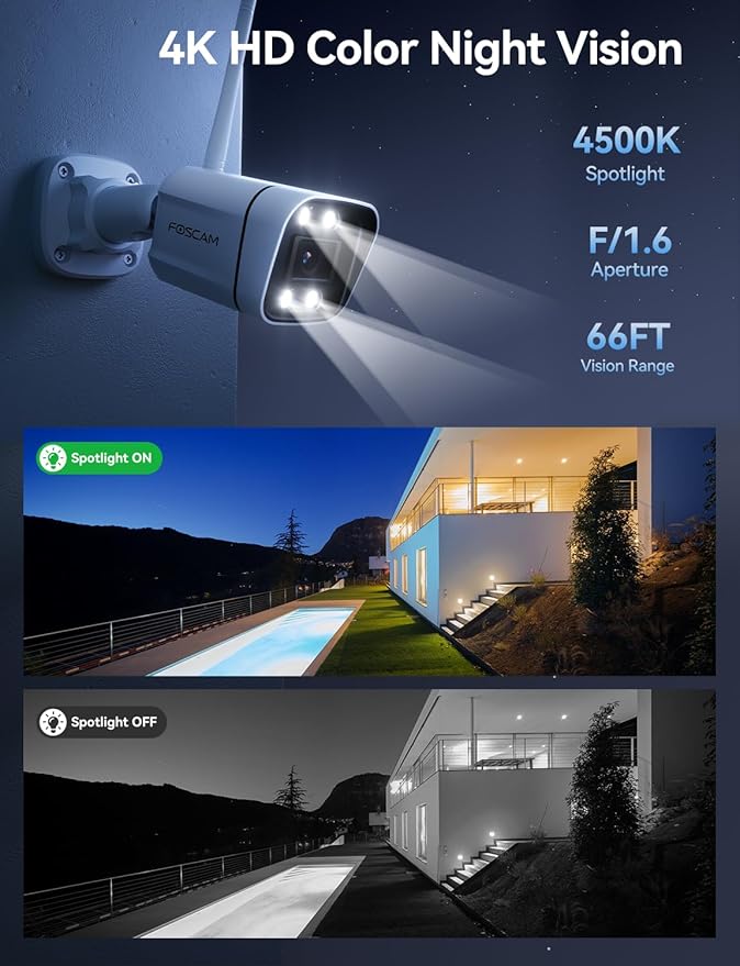 FOSCAM 4K 8MP Security Cameras Wireless Outdoor, 5GHz&2.4GHz WiFi Surveillance Camera for Home Security Outside, 120° FoV, 20x Zoom, AI Detect Human/Vehicle (8MP WiFi Cam(2pack))