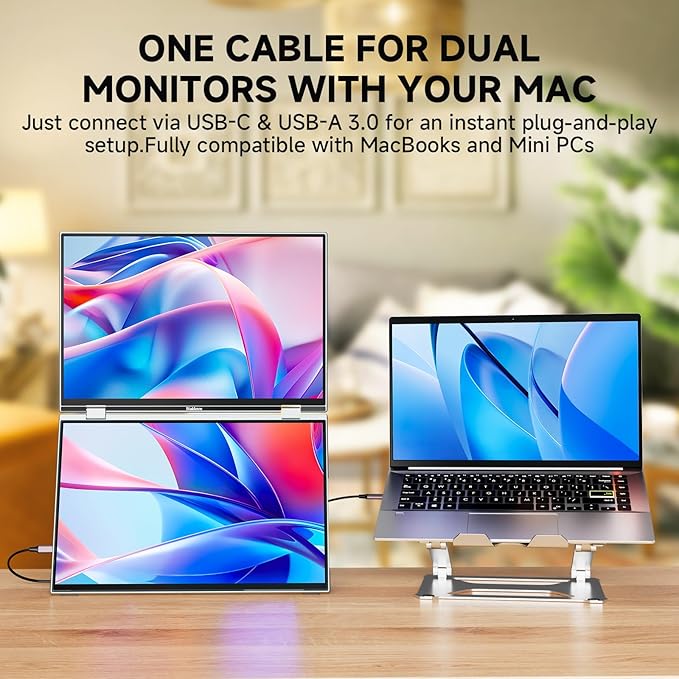 U16 Pro 16" Dual Portable Monitor Touchscreen, 1200P FHD Laptop Screen Extender with USB-C/HDMI, Plug & Play Foldable Travel Monitor for Laptop/Mac/PC/Phone/Windows, VESA Mountable