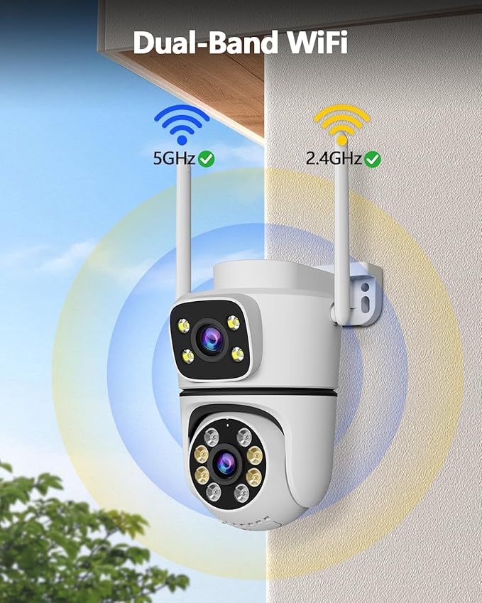 WEILAILIFE 【Dual Lens Linkage】 5MP Outdoor Wireless Security Camera, PTZ WiFi Video Surveillance Cameras for Home Security（1 Pack）
