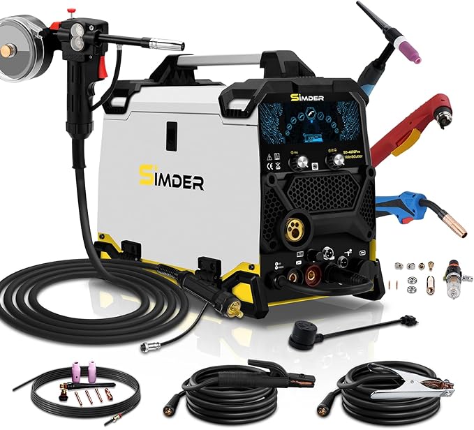 SSIMDER MIG Welder 200A Plasma Cutter Welder Combo 10 in 1 multiprocess welder Pulse MIG/Gas MIG/Flux Core/HF TIG/Stick/Cut Aluminum Welder With Spool Gun for Home DIY Outdoor