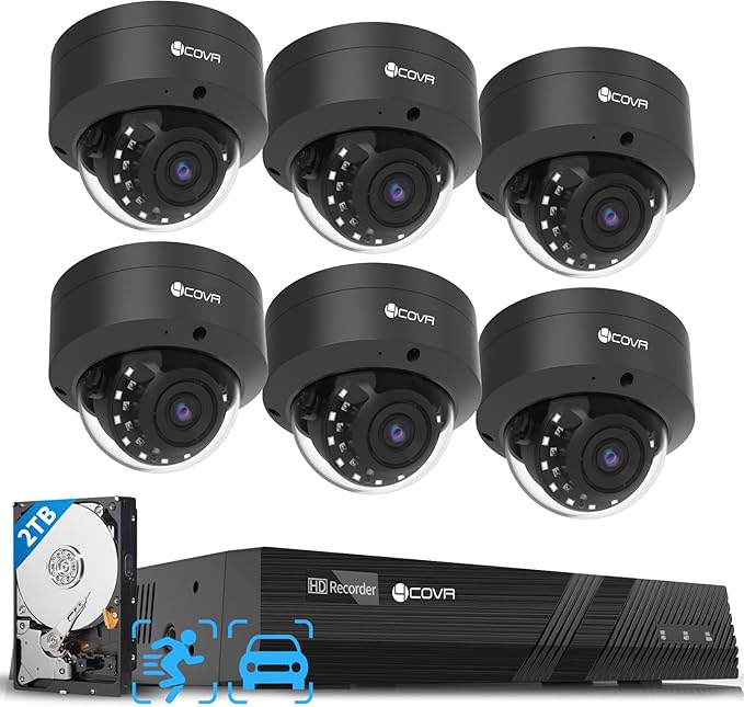 4COVR PoE Security Camera System 8 Channel, 6X 5MP IK10 Vandal-Proof Commercial Wired IP Dome Camera IP67, AI Human Vehicle Detection, 4K NVR 2TB HDD, 24/7 Home Surveillance Outdoor, LY54AB5M0806