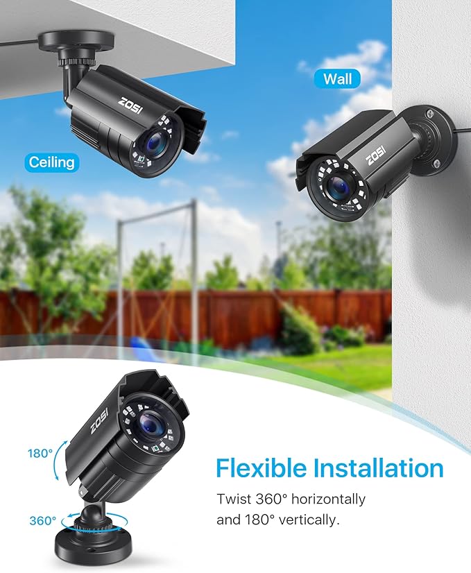 ZOSI 1080P HD TVI Security Camera for Home Office Surveillance CCTV System, 2MP Outdoor Indoor Weatherproof Bullet BNC Camera with Metal Housing, Night Vision, for 1080P/5MP/4K HD-TVI Analog DVR