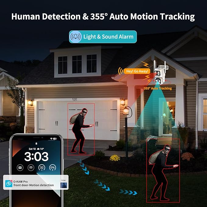Cameras for Home Security with Dual Lens, 2.4G/5G Outdoor Security Camera, WiFi Camera for Home Security, Color Night Vision, 2-Way Audio, Auto Tracking, 24/7 Continuous Recording