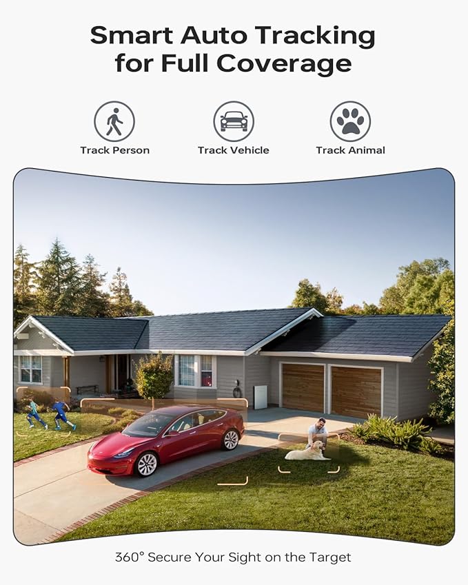 Wireless Security Camera System Outdoor: 4pcs 6MP Dual Lens Dual Screen PTZ Outdoor Cameras with Auto Tracking, 4K 10CH 1TB HDD NVR for Home Security, Color Night Vision, 24/7 Record