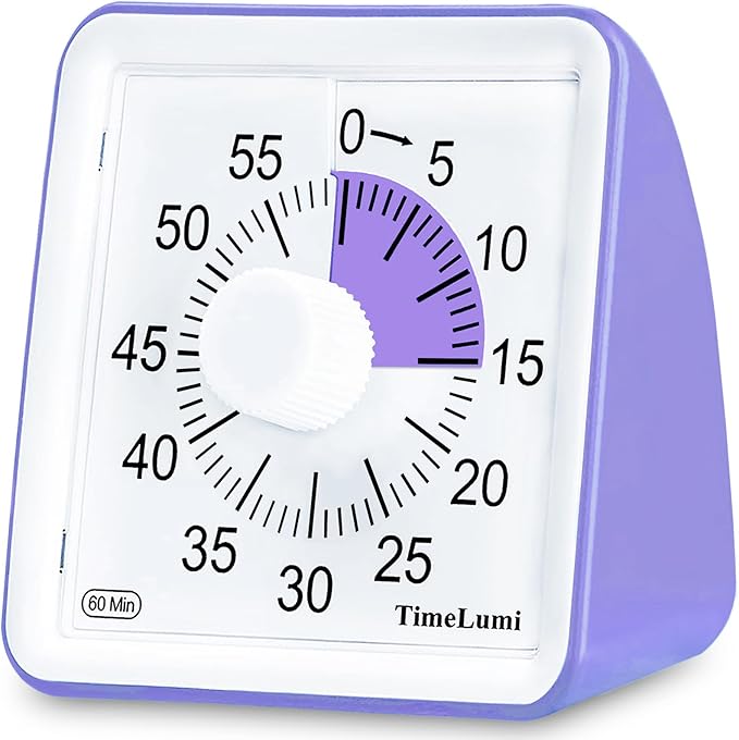 60-Minute Visual Timer for Kids, Time Management Tool Study Classroom Timer, Home Edition Silent Countdown Timer for Toddler, Teachers and Adults (Purple)