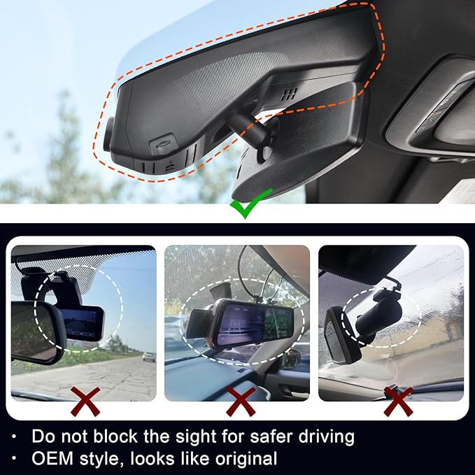 4K Dash Cam Custom fit for GMC Yukon, Yukon XL 2021-2022 (Model B), SLE SLT AT4 Denali, Integrated OEM Look, UHD 2160P Video, WiFi & App, G-Sensor, Loop Recording, Easy to Install, 64GB Card