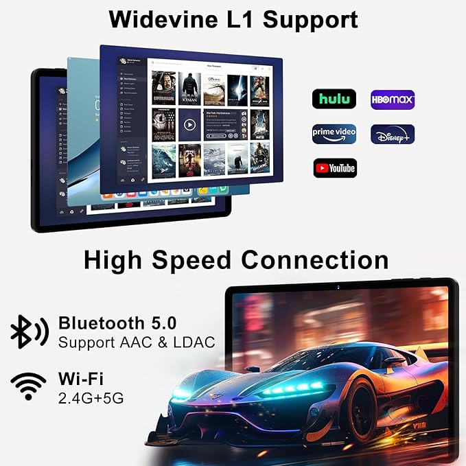 Tablet 11 inch Android 14 Tablets, 24GB+256GB+1TB Expand, Android Tablet with 8000mAh, Octa-Core, 13MP+5MP Camera, IPS Touchscreen, 5G WiFi, BT5.0, Widevine L1, GPS - Metal Black