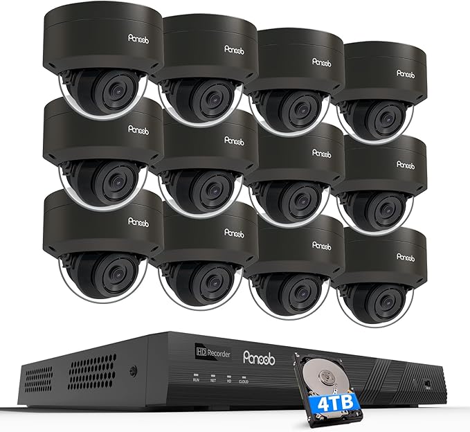 16 Channel Security Camera System 4K PoE, 12x 8MP IK10 Vandal Proof Dome Camera with AI Human Vehicle Detection, Built-in Mic, Remote Access 24-7 Recording, 4K 16CH NVR 4TB HDD, PD54B1216-8M