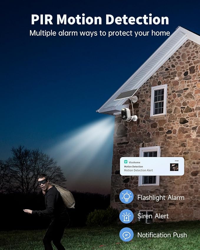 Security Cameras Wireless Outdoor, Solar Battery Powered 2k Color Night Vision, AI Motion Detection, IP66 Weatherproof, 2-Way Talk, SD/Cloud Storage, 2.4Ghz WiFi Cameras for Home Security (1 Pack)