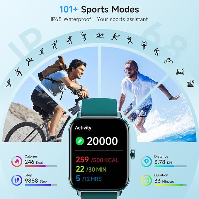 Smart Watch for Women Android iPhone, Alexa Built-in, 1.8" Smartwatch with Heart Rate/SpO2/Sleep Monitor, IP68 Waterproof Activity Fitness Tracker with Bluetooth Call, 100+ Sport Mode, DarkGreen