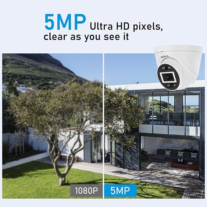 JideTech 5MP PoE Turret Security Camera Outdoor/Indoor, Human Detection, Two-Way Audio, Smart Color Night Vision, 110° Wide Angle 2.8mm Lens, IP66 Weatherproof, MicroSD Recording