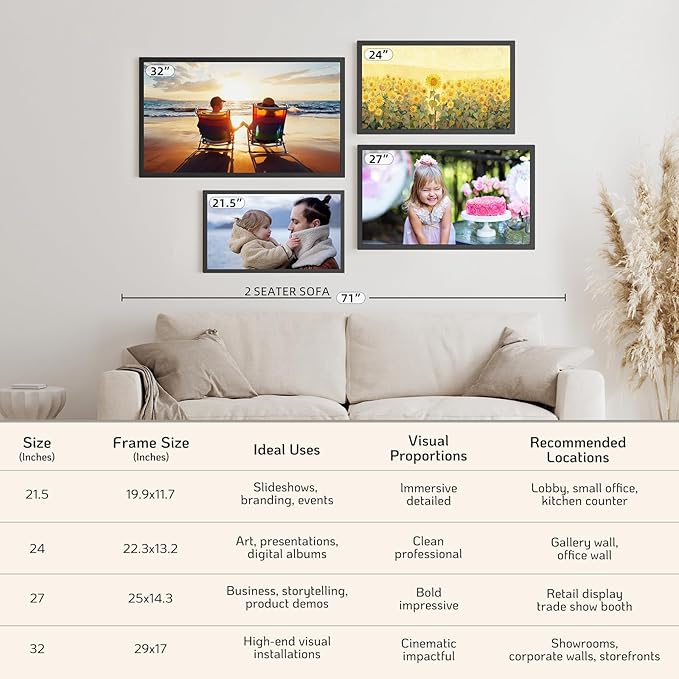 NexFoto 24 Inch Large Digital Picture Frame Touchscreen, WiFi Electronic Photo Frame 64GB, Add Photos from Google Photos, Videos via App/USB, Gifts for Christmas/Mom/Grandparents, White