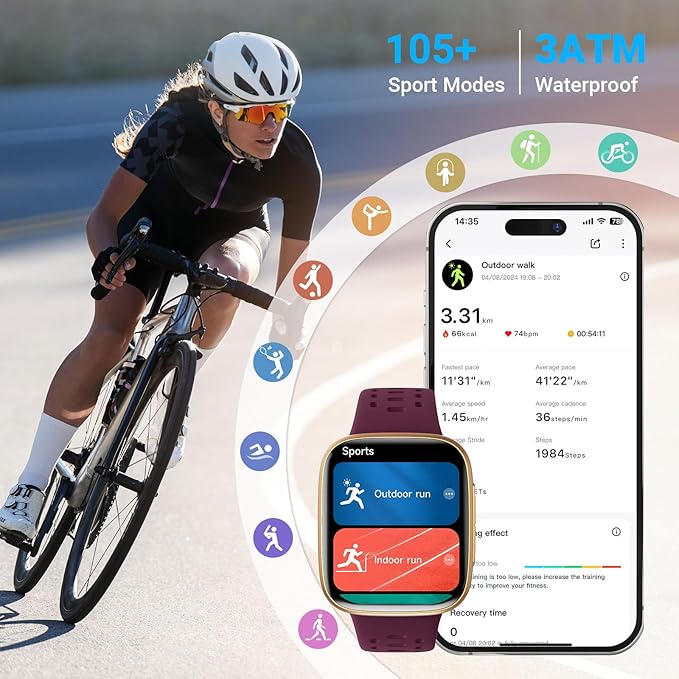 Smart Watches for Women/Men Android iPhone, [1.85" AMOLED Screen] Smartwatch Fitness Tracker 3ATM Waterproof with Bluetooth Calls, AI Control, Heart Rate/SpO2/Sleep Monitor, 7 Days Battery