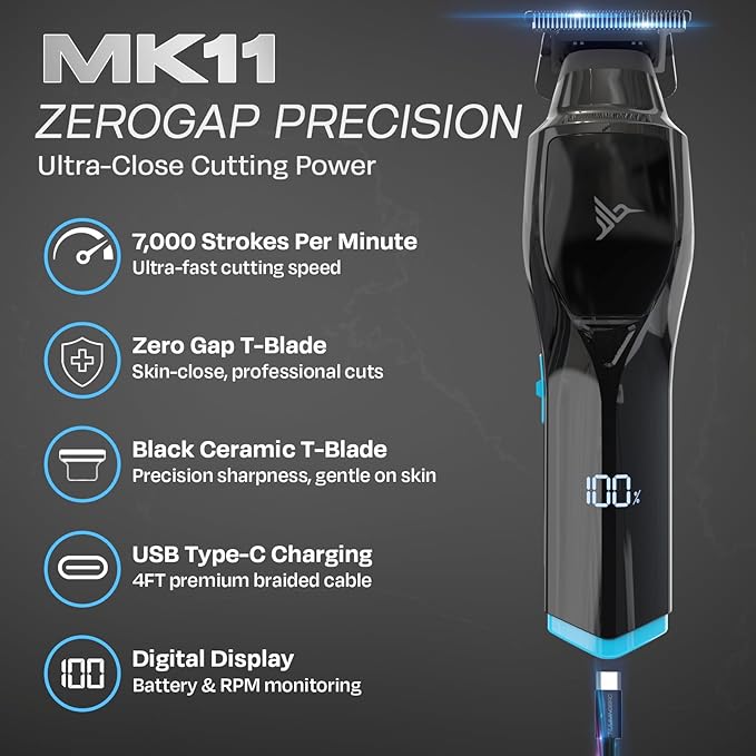 HUMMINGBIRD Pro Series Hair Clippers and Trimmer Set – 9,000 RPM Brushless Motor, DLC Blade, Zero-Gapped T-Blade Trimmer, Cordless USB-C Rechargeable, Super Torque, Carry Case, Professional Barber Kit
