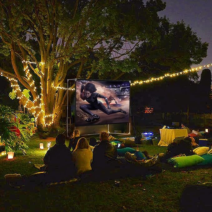 Projector Screen and Stand 150 inch Large Outdoor Projection Screen 16:9 HD 4K Portable Projection Movie Screen with Carry Bag Foldable Anti Crease Windproof Design for Home Theater Backyard Cinema