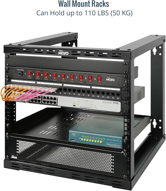 Tecmojo 12U Wall Mount Rack, Wall Mount Network Rack 15.8in Depth, Open Frame Server Rack for 19in IT/AV/Data/Home Equipment, Black