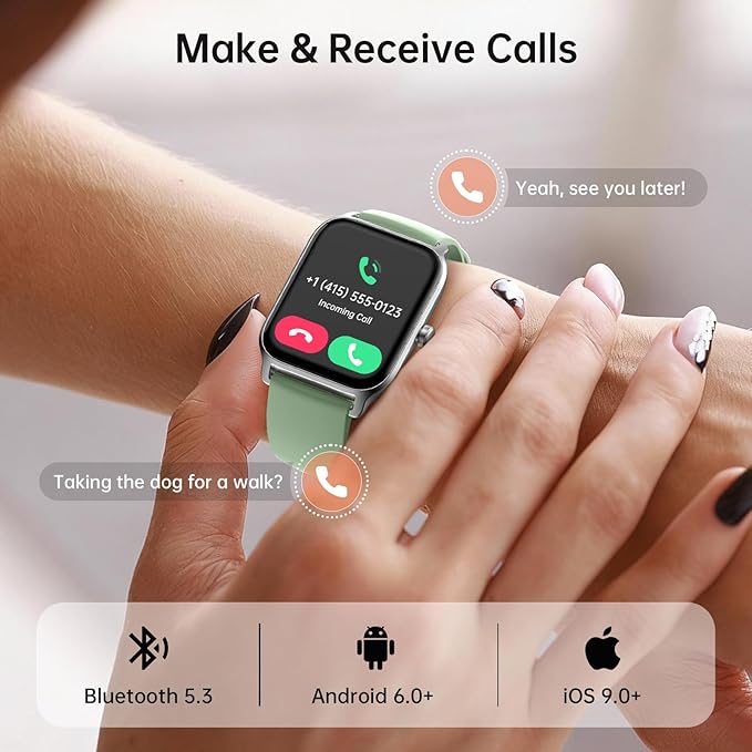 Smart Watches for Women with Alexa & Bluetooth Call,1.85" HD Screen Fitness Tracker,30-Day Battery, Heart Rate/Sleep/SpO2 Monitor,100+ Sports Modes,2ATM Waterproof Smartwatch for Android iPhone(Green)