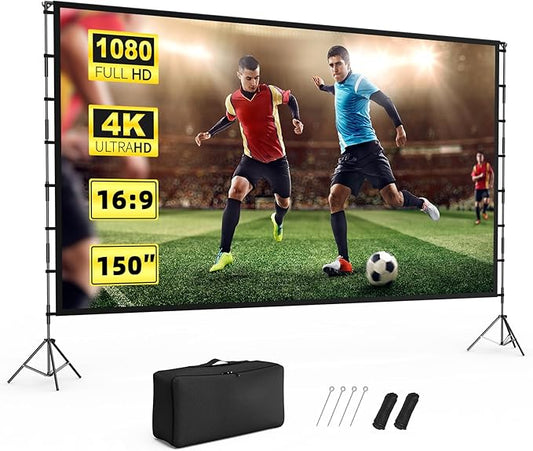 Projector Screen Outdoor, Vamvo Projector Screen with Stand Portable 150" Foldable ProjectorScreen, 10 Feet Indoor Movie-Screen with Carrying Bag for Home Theater Backyard Movie Night