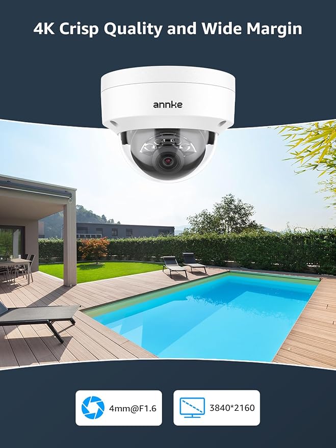 ANNKE 4K 16CH PoE Camera System, H.265+ 12MP NVR, 8X 8MP Wired Dome Security IP Cams, AI Motion Detection, Built-in Mic, 4TB HDD, Spotlight Color Night Vision, Compatible with Alexa, Not PTZ