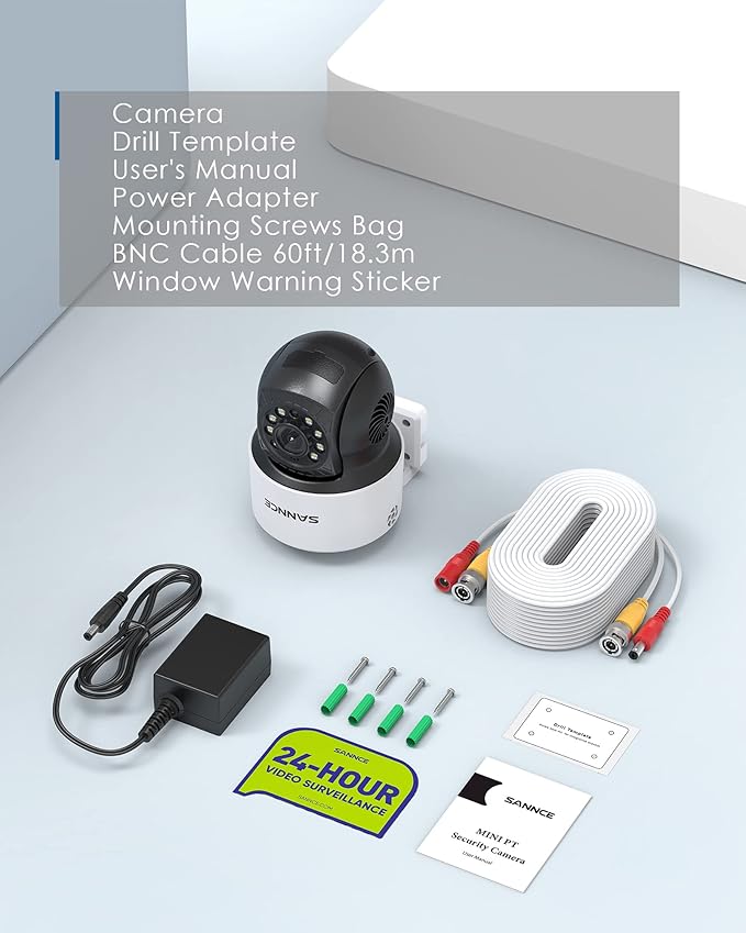 SANNCE 1080P PT Dome Camera, 2MP Pan/Tilt Outdoor Security Camera, 30M Night Vision for Analog CCTV Surveillance System, Remote Access, IP65 Waterproof, No Including Adapter