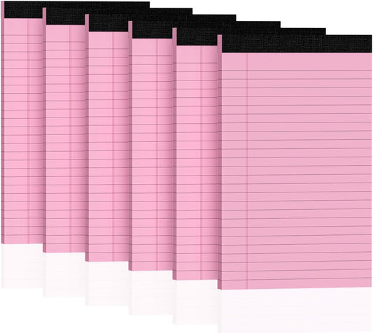 6pcs Small Note Pads, Pink Notepads 5x8 College Ruled Notebook, Writing Pads 5 x 8, Legal Pads, Memo Pad Paper Perforate Narrow Ruled Notebooks for Work, School, Office,30 Sheets/Pack