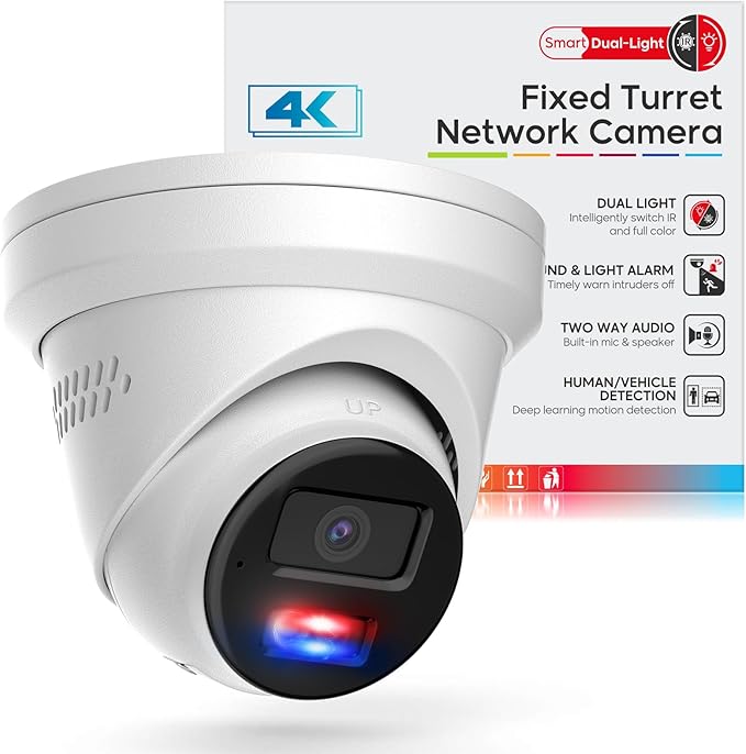 8MP Active Deterrent IP Camera, 4K PoE Camera Outdoor w/Red-Blue Alarm Lights & Sound, 98FT Smart Color Night Vision, 2-Way Audio, AI Human/Vehicle Detection, Full Metal IP67, 127°Wide Angle